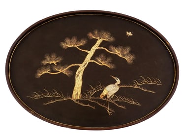 ANTIQUE JAPANESE LACQUER HAND PAINTED WOODEN TRAY