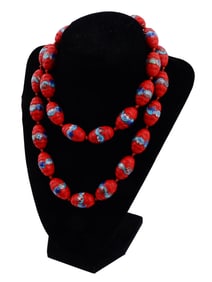ANTIQUE CHINESE CLOISONNE RED ENAMEL BEAD NECKLACE