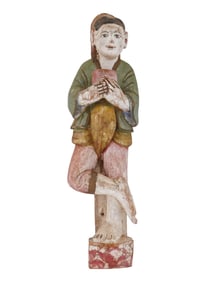 RARE ANTIQUE KOREAN PAINTED CARVED WOOD BUDDHIST FIGURE