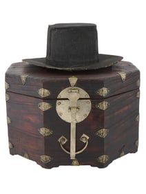 ANTIQUE KOREAN GAT HORSEHAIR HAT W PAULOWNIA WOOD BOX