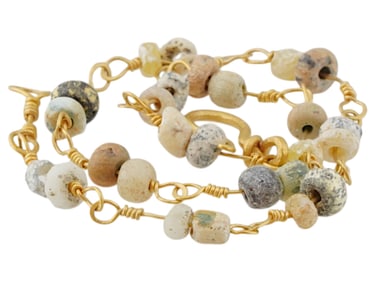 ANCIENT ROMAN GOLD AND GLASS BEAD BRACELET 100 TO 300AD