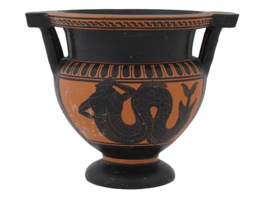 ANCIENT GREEK BLACK FIGURE TERRACOTTA COLUMN KRATER