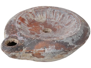 ANCIENT ROMAN PAINTED TERRACOTTA OIL LAMP 100 TO 300 AD