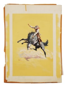 GOUACHE PAINTING OF COWBOY ON HORSE BY SAM SAVITT