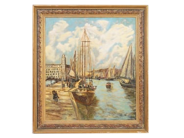OIL PAINTING OF HARBOR SCENE SIGNED ANTHONY THIEME