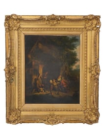 ANTIQUE EUROPEAN SCHOOL RURAL SCENE OIL PAINTING