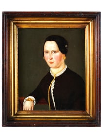 ANTIQUE AMERICAN OIL PAINTING FEMALE PORTRAIT 1850S
