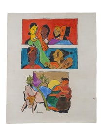MID CENTURY INDIAN SCHOOL PAINTING SIGNED HUSAIN
