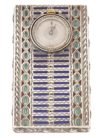 19TH C FRENCH SILVER PLIQUE A JOUR ENAMEL CIGARETTE CASE W WATCH