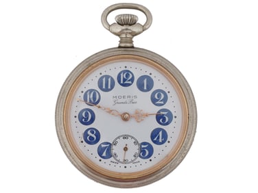 SWISS MADE MOERIS GRAND PRIX SILVER POCKET WATCH