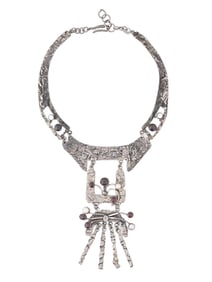 RACHEL GERA MODERNIST SILVER PEARLS GARNETS NECKLACE