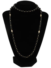 14K GOLD BLACK ONYX PEARL BEADED DESIGN NECKLACE