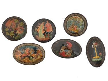 RUSSIAN FOLK ART MSTYORA HANDPAINTED LACQUER PINS