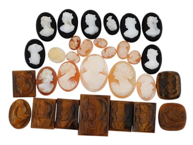 COLLECTION OF HAND CARVED SHELL CAMEO MEDALLIONS
