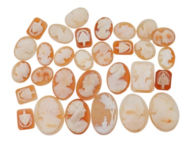 COLLECTION OF HAND CARVED SHELL CAMEO MEDALLIONS