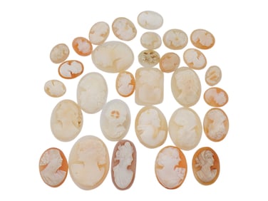 COLLECTION OF HAND CARVED SHELL CAMEO MEDALLIONS