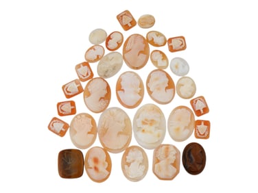 COLLECTION OF HAND CARVED SHELL CAMEO MEDALLIONS