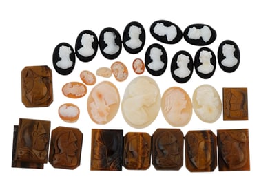 COLLECTION OF ANTIQUE HAND CARVED CAMEOS