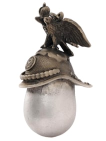 RUSSIAN SILVER EGG PENDANT WITH GUARDIAN HELMET