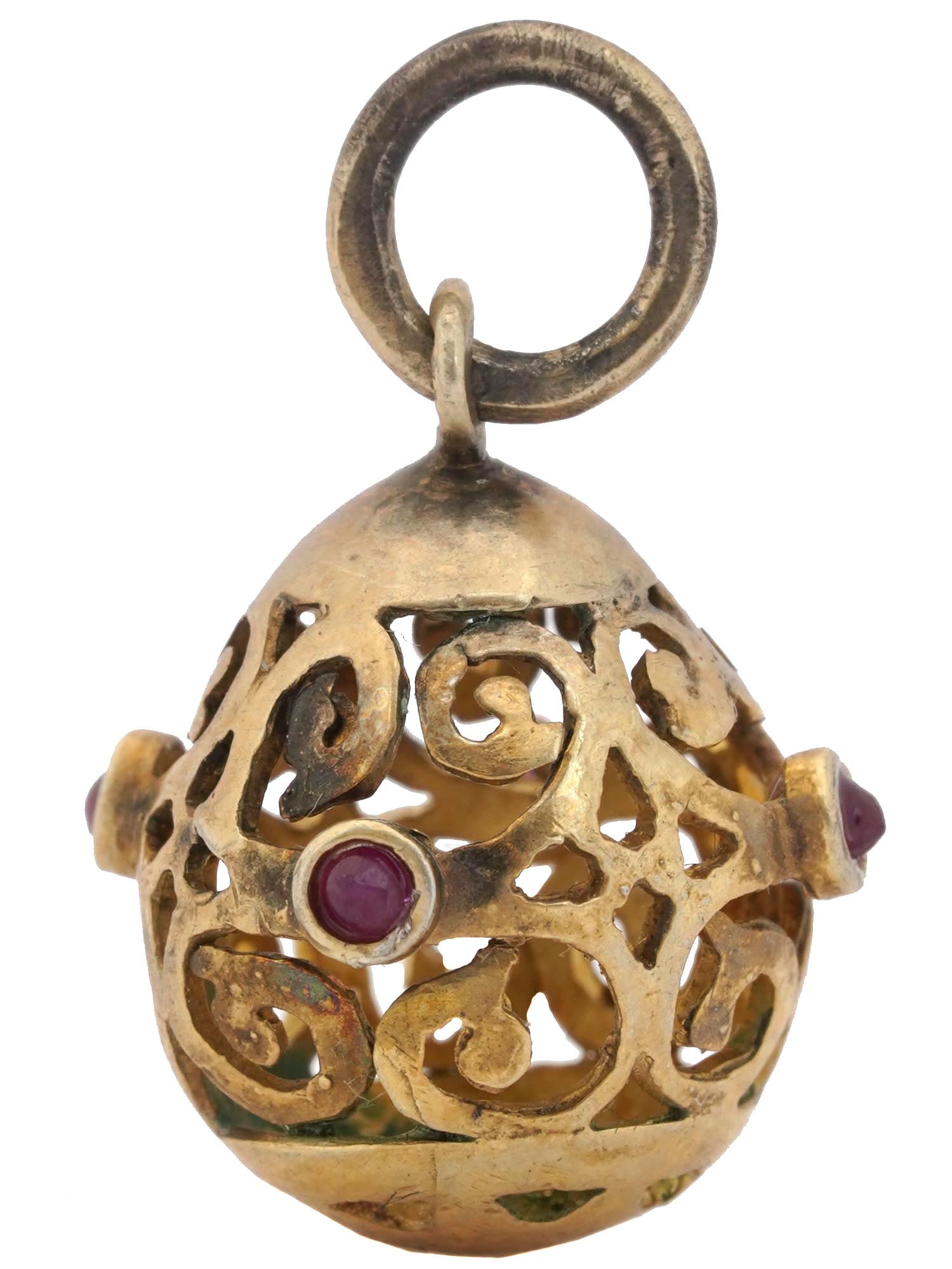 RUSSIAN SILVER GILT OPENWORK EGG PENDANT W. RUBY (1 of 5)