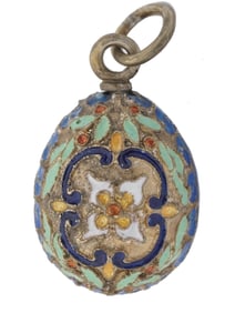 RUSSIAN 84 SILVER AND ENAMEL EASTER EGG PENDANT