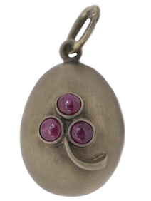 RUSSIAN 84 SILVER RUBY STONES EASTER EGG PENDANT
