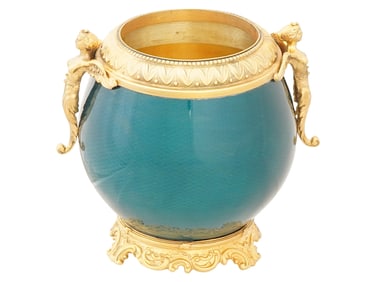 RUSSIAN GILT SILVER GUILLOCHE ENAMEL PEN CONTAINER