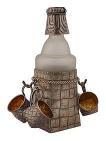 RUSSIAN SILVER TROMPE LOEIL VODKA SET W. 4 CUPS
