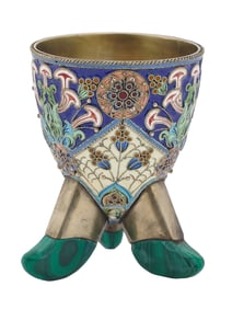 RUSSIAN GILT SILVER CLOISONNE ENAMEL CUP