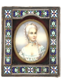 ANTIQUE RUSSIAN SILVER CHAMPLEVE ENAMEL PICTURE FRAME