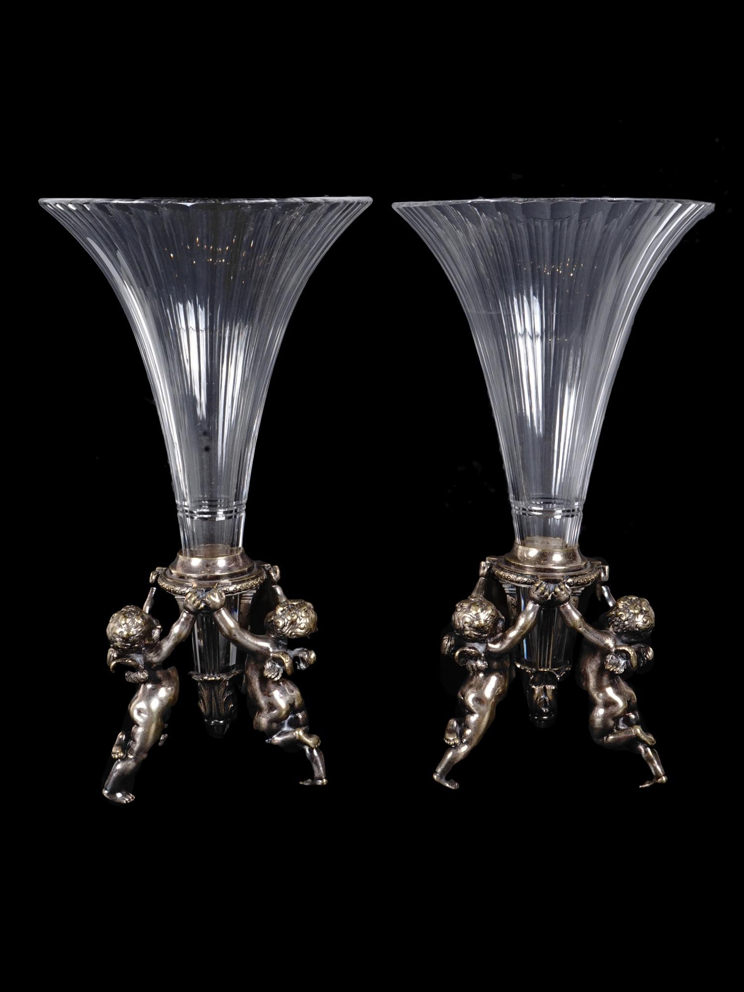 PAIR BACCARAT CRYSTAL GLASS SILVERED BRONZE VASES (1 of 7)