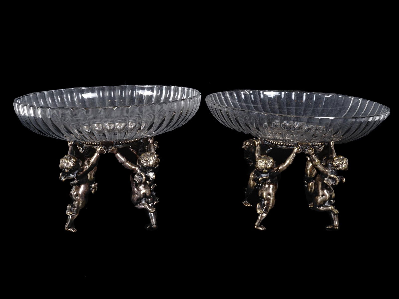 PAIR BACCARAT CRYSTAL GLASS SILVERED BRONZE BOWLS (1 of 6)