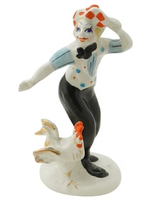 RUSSIAN SOVIET ERA PORCELAIN FIGURE CLOWN AND ROOSTER