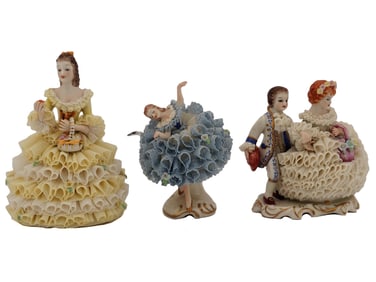 IRISH DRESDEN LACE PORCELAIN FIGURINES, 3 PCS