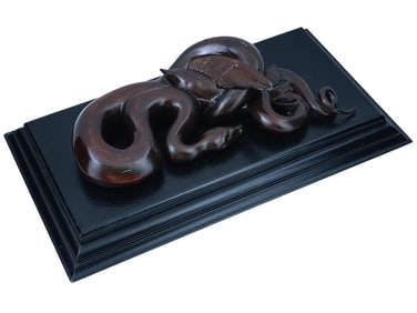 CONTEMPORARY WOOD CARVING SNAKE AND BIRD BY SIMEONE