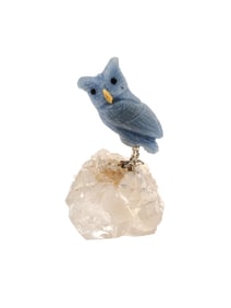 HAND CARVED ANGEL STONE ROCK CRYSTAL OWL FIGURINE