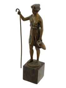 AFTER RAPHAEL HUBERT BRONZE SCULPTURE SHEEP HERDER