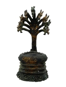 ANTIQUE BRONZE HINDU STAND WITH NINE DRAGON HEADS
