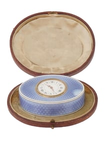 ANTIQUE FRENCH GUILLOCHE ENAMEL TABLE CLOCK IOB