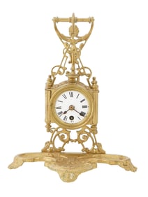 19TH CEN FRENCH GILT BRONZE TABLE CLOCK WITH STAND