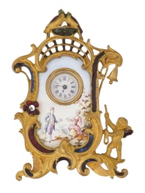 19TH C AUSTRIAN HAND PAINTED PORCELAIN BRONZE CLOCK