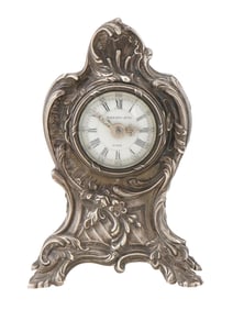 FRENCH TIFFANY CO LOUIS XV STYLE SILVER PLATED CLOCK