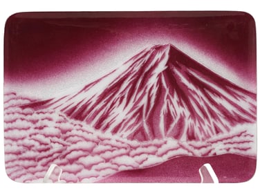 JAPANESE WIRELESS CLOSIONNE TRAY WITH MOUNT FUJI