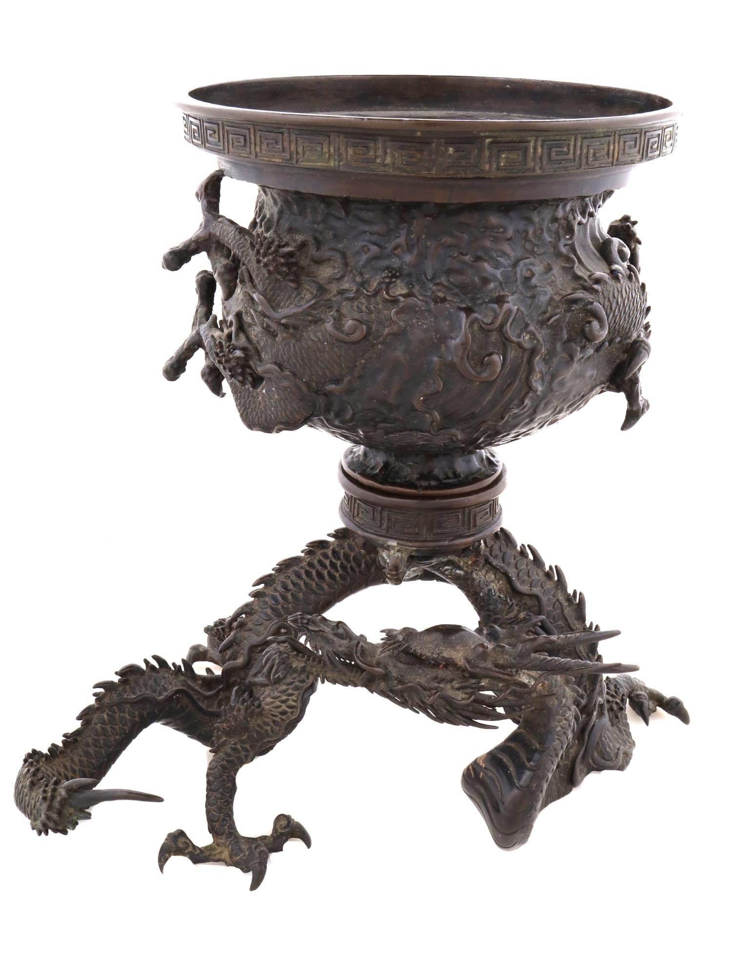 ANTIQUE JAPANESE BRONZE VASE WITH DRAGON STAND (1 of 12)