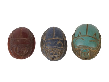 ANCIENT EGYPTIAN HAND CARVED STONE SCARAB BEADS