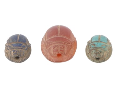 ANCIENT EGYPTIAN HAND CARVED STONE SCARAB BEADS
