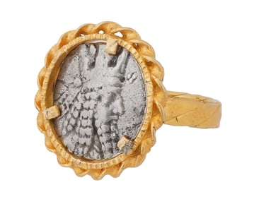 ANCIENT PERSIAN SASSANIAN SILVER ARDASHIR I COIN RING