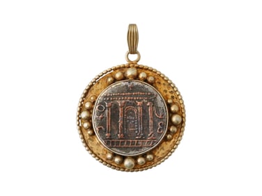 ANCIENT HOLY LAND BRONZE COIN TEMPLE JERUSALEM PENDANT