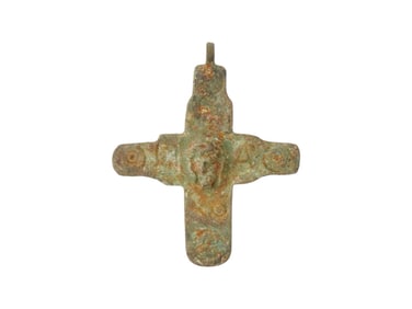 ANCIENT BYZANTINE RELIGIOUS ART BRONZE CROSS PENDANT