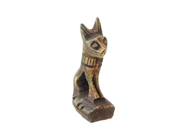 ANCIENT EGYPTIAN PTOLEMAIC CARVED SOAPSTONE CAT AMULET